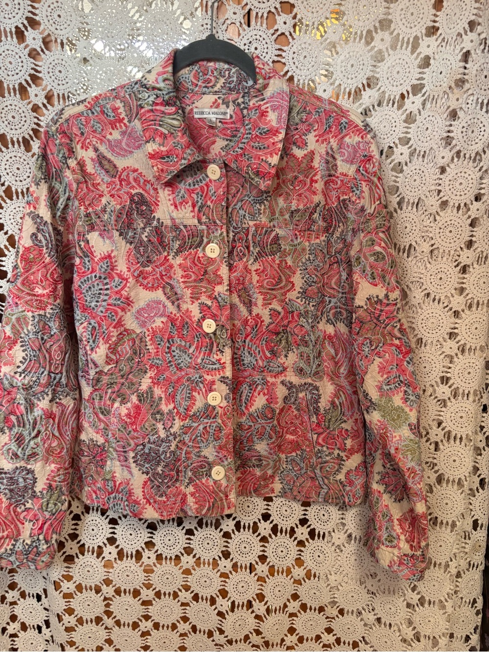Rebecca Malone Pink and Cream Paisley Button Jacket